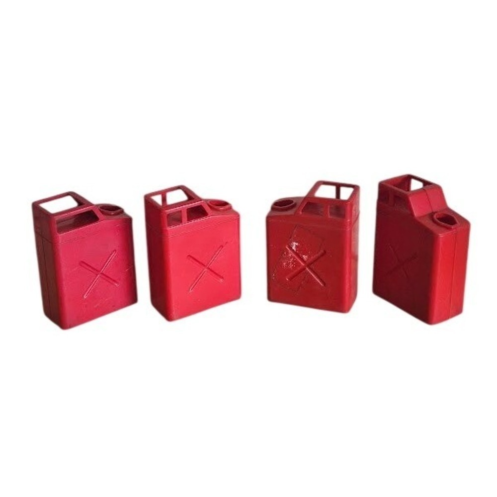 Vintage Red Plastic Toy Gas Cans Set of 4 Miniature Jerry Can Playset Parts